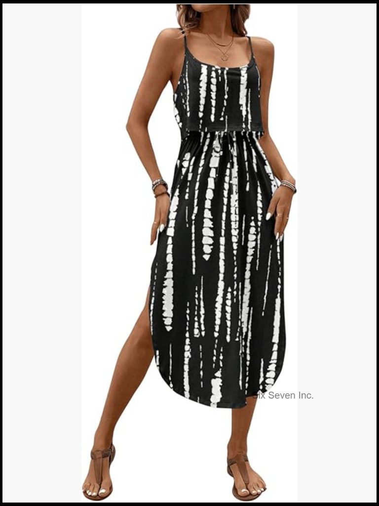 Spaghetti Strap Tie Dye Midi Dress Beach Vacation Summer Resort Wear